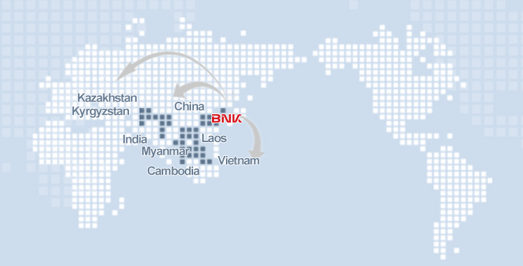 B.N.K : China, India, Laos, Myanmar, Vietnam, Cambodia, Kazakhstan, Kyrgyzstan, Uzbekistan